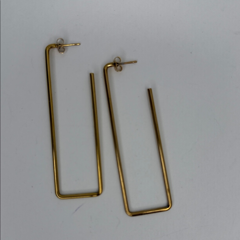 Gold Tone Geometric Rectangle Drop Earrings 2.5–3”